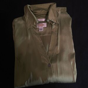 Khaki Silk Satin Button Shirt